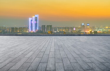 Wall Mural - Empty square floor and Nanjing city scenery, China