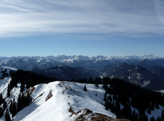 Winter mountain tour to Seekarkreuz mountain, Bavaria, Germany