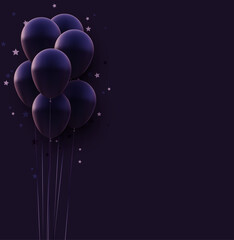 Wall Mural - Bunch of matt dark violet balloons with threads on dark background.