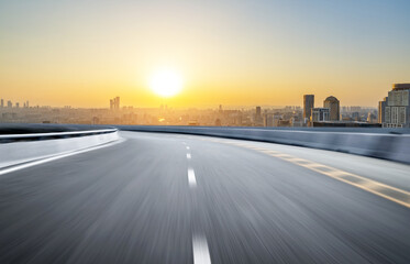 Sticker - Expressway background and city scenery in Nanjing, China