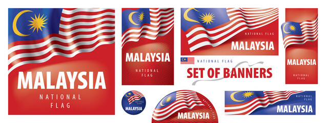 Wall Mural - Vector set of banners with the national flag of the Malaysia