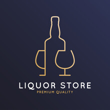 Liquor Store Logo. Bottle Whiskey, Rum Or Brandy