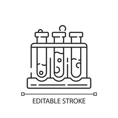 Poster - Test tube rack linear icon. Laboratory equipment. Holding upright multiple test tubes. Thin line customizable illustration. Contour symbol. Vector isolated outline drawing. Editable stroke