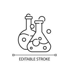 Sticker - Flask linear icon. Laboratory vessel and container. Chemistry glassware for containing liquid. Thin line customizable illustration. Contour symbol. Vector isolated outline drawing. Editable stroke