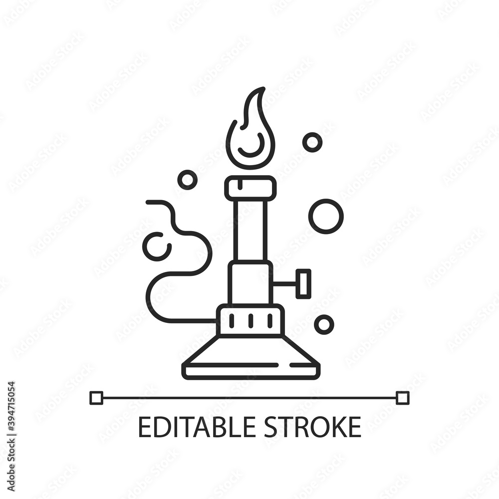Bunsen burner linear icon. Laboratory instrument. Heating ...