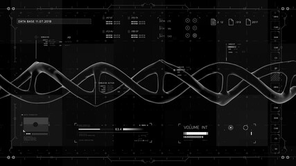 black and white infographic elements with DNA structure. Futuristic user interface. Abstract virtual graphic