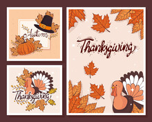 Happy Thanksgiving Celebration Lettering Card With Templates Vector Illustration Design