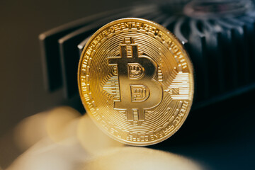 Wall Mural -  Bitcoin and new virtual money for electronic processor board cryptocurrency