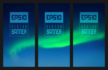 Sticker - Northern lights. Green aurora borealis. Abstract vector banner set