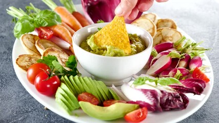 Canvas Print - assorted of vegetables and dips- healthy eating