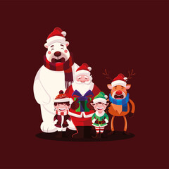 Wall Mural - merry christmas santa helper boy reindeer polar bear characters together