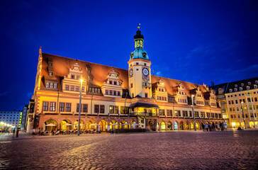 Poster - Old town hall of Leipzig during the night, Germany