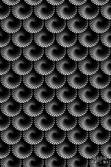 Wall Mural - Abstract Seamless Black and White Geometric Pattern with Hexagons. Spiral-like Spotted Curles. Repetition Tiles. Vector Illustration