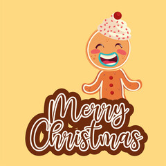 Wall Mural - merry christmas gingerbread man with cream in head cartoon