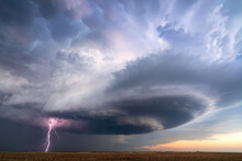 Supercell With Dramatic Storm Clouds And Lightning