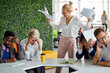 © alfa27 - furious female director dissatisfied with work, she yells at emplyees holding papers documents in hands, bad work concept