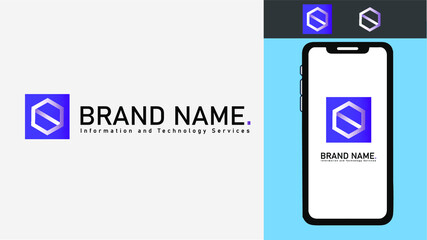 Design of the mobile brand name logo showing template holding phone	
