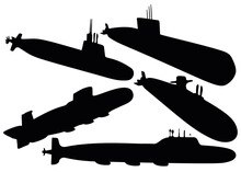Military Submarines In The Set. Vector Image.