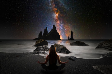 Wall Mural - yoga woman on the iceland beach