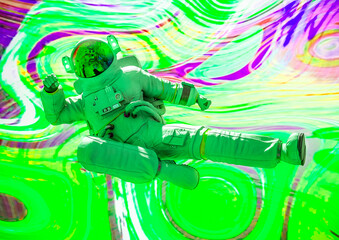 astronaut is a kung fu fighter in a psychedelic background