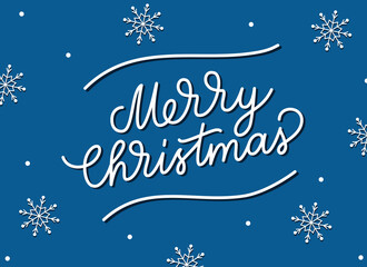 Wall Mural - merry christmas phrase handwritten by one line. monoline vector text element with snowflakes. simple