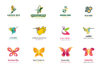 Set of logo design templates. Vector illustrations on the topic of nature, animal, ecology, environment, logistics, beauty and fashion, food.