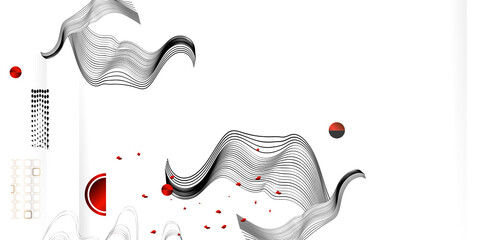 Wall Mural - Abstract background of lines and figures in the Japanese style red black white minimalism. White background vector illustration