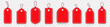 Set of sale tags and labels. Price tag collection. Vector hanging red sales tags with optional transparent shadow. Paper labels set. Special offer. Blank, discount and price. Vector illustration.