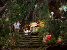 Fairy-tale Life Of Little Men. Dwarves, Magic Forest