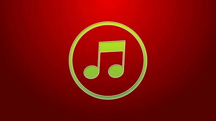 Sticker - Green line Music note, tone icon isolated on red background. 4K Video motion graphic animation