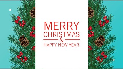 Wall Mural - happy merry christmas lettering card with leafs and seeds