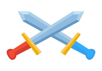 Crossed knight swords (red and blue) icon cartoon game illustration