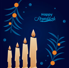 Wall Mural - happy hanukkah celebration with lettering and candles