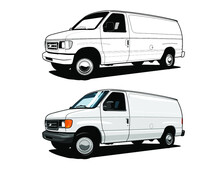 Van Vector Illustration. Delivery Van White In Line Drawing And Color Customize. 