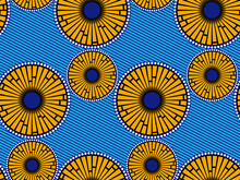 African Wax Print Fabric, Ethnic Handmade Ornament Seamless Design, Afro Ethnic Flowers And Tribal Motifs Geometric Elements. Vector Texture, Africa Striped In Blue Color Textile Ankara Fashion Style