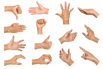 Wall Mural - set of Man hands gestures isolated white background.