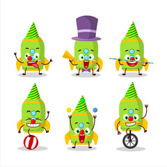 Sticker - Cartoon character of green rocket firecracker with various circus shows