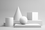 3d rendering abstract still life of white geometric shapes on white background