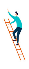 Man climbing wooden ladder, career or education concept, cartoon vector illustration, flat icon