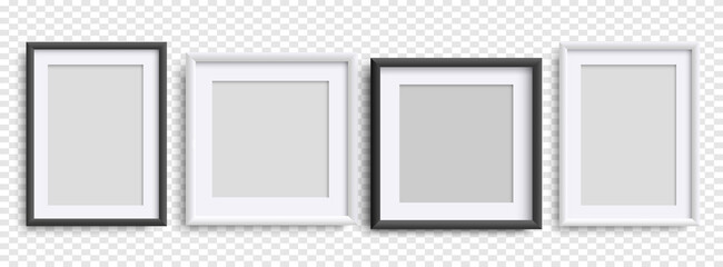 Wall Mural - photo frames isolated, realistic black, white frames mockup, vector set