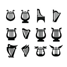 Set Collection Luxury Classic Lyre Harp Type And Shape Vector Icon Flat Design Isolated Background