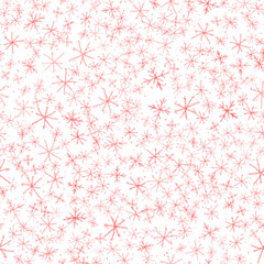 Wall Mural - Hand Drawn red Snowflakes Christmas Seamless Patte