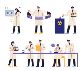 Wall Mural - scientists are doing research in the laboratory. flat design style minimal vector illustration.
