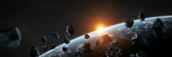 Leinwandbilder - Panoramic space planets background. Panorama of distant solar system with exoplanets 3D rendering elements of this image furnished by NASA