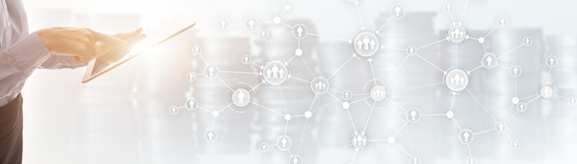 Wall Mural - people connection technologies for business. mixed media.