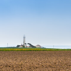 Wall Mural - Pigeon point lighthouse on a cliff edge. California Highway 1. Coast of California, Big Sur. Agriculture.