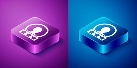 Isometric Create account screen icon isolated on blue and purple background. Square button. Vector.
