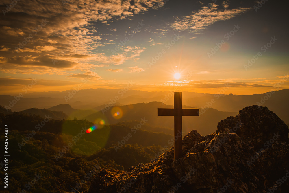 The Crucifixion of Jesus Christ at Sunrise - Three Crosses On Hill ...