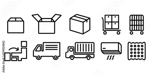 Fototapeta Kuchenna 引越しダンボール トラック エアコンのベクターアイコンイラスト白黒 Przeprowadzka Ruch Ikona Fototapety Foteks