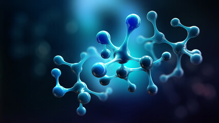 Poster - Molecule 3D illustration. Crystal lattice under a microscope. Cellular therapies. Laboratory experiments and research. Nanostructures in high-tech areas of cell technology